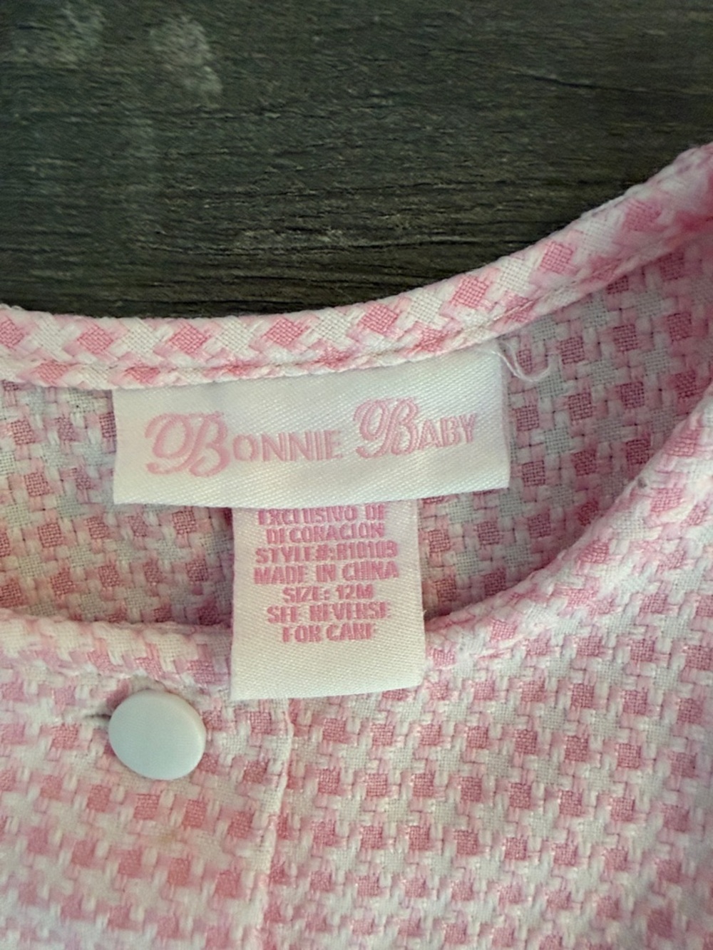 Bonnie Baby Pink Houndstooth Pleated Dress with Ribbon Bows - Picture 2 of 3